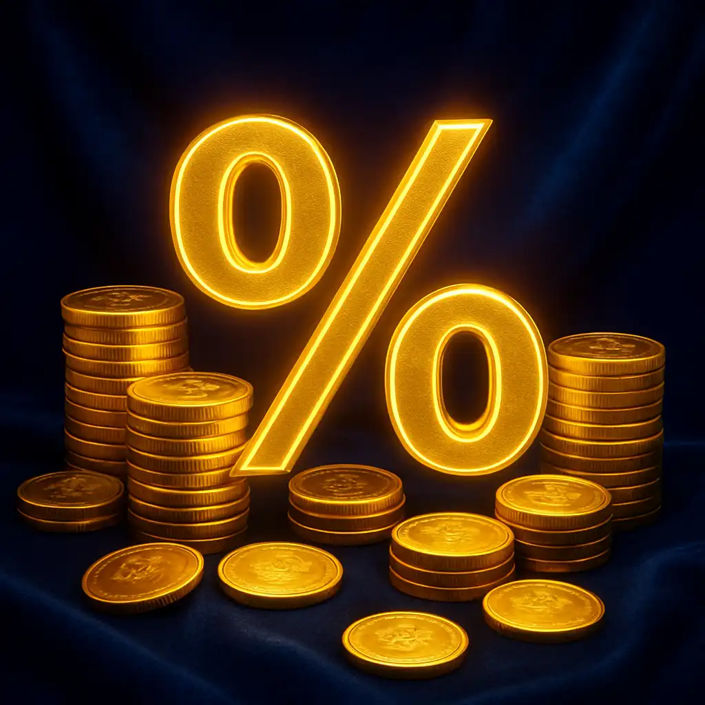 Glowing gold percentage symbol representing the weekly cashback offer